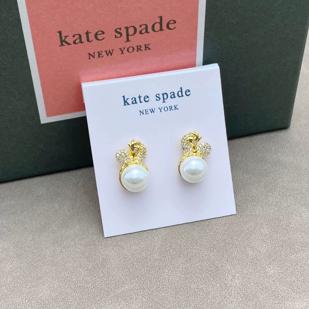 kate spade Chinese Zodiac Dragon Earrings Full Diamond Pearl Metal